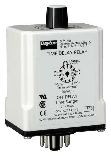 Dayton 1EGC5 Time Delay Relay,120VAC/DC,10A,DPDT