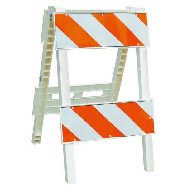 Zoro Select Leg Frame Type 2 Folding Barricade, polypropylene, 40 in H, 40 in L, 24 in W, Orange/White 97-01-002-01