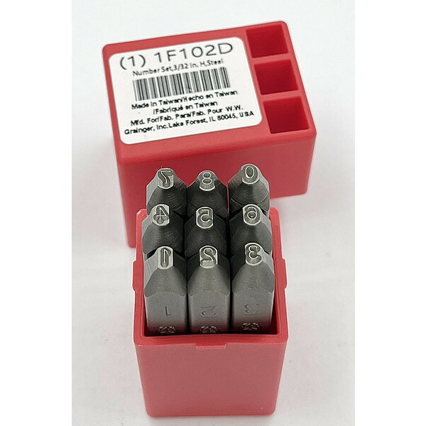 Zoro Select Number Set, 3/32 In. H, Steel 1F102