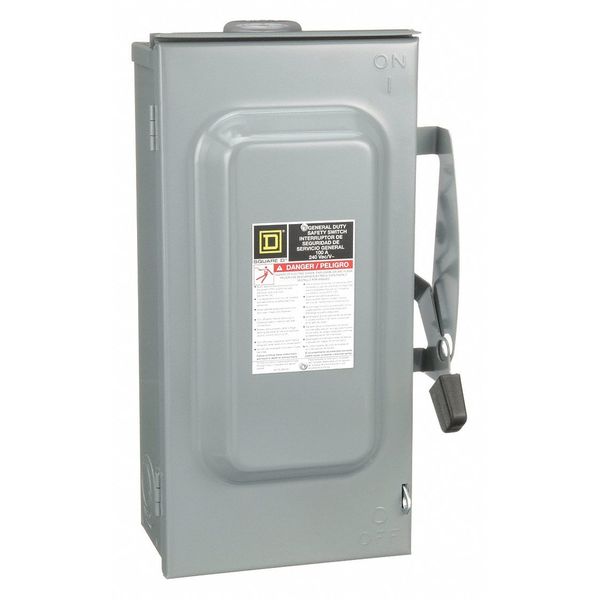 Square D Fusible Safety Switch, General Duty, 240V AC, 3PST, 100 A, NEMA 3R D323NRB