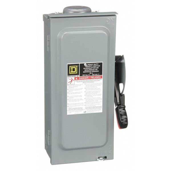 Square D Fusible Safety Switch, Heavy Duty, 600V AC, 3PST, 30 A, NEMA 3R H361RB