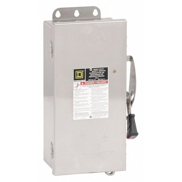 Square D Nonfusible Safety Switch, Heavy Duty, 600V AC, 3PST, 30 A, NEMA 4, 4X, 5 HU361DS