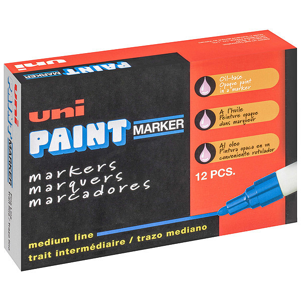 Uni-Paint Permanent Marker, Medium Tip, Blue Color Family, Paint, 12 PK 63603