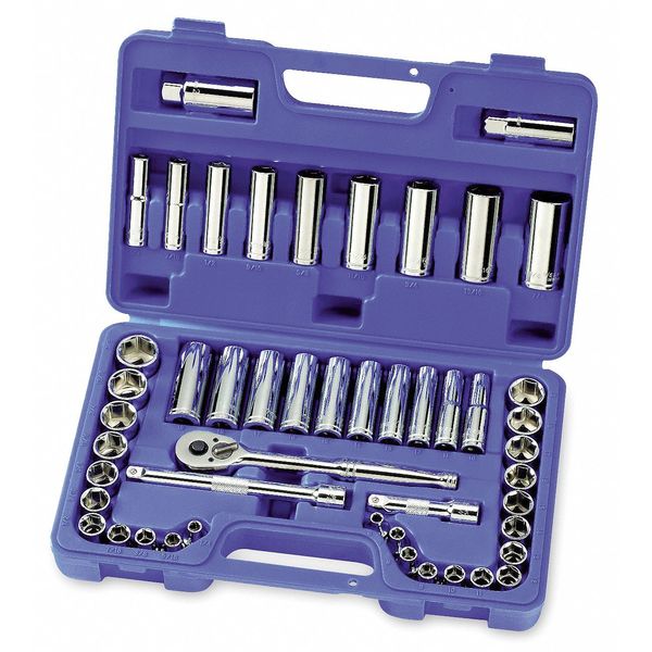 Westward 3/8" Drive Socket Wrench Set SAE, Metric 49 Pieces 1/4 in to 7/8 in, 6 mm to 21 mm , Chrome 1KEH7