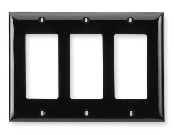 Hubbell Wiring Device-Kellems Rocker Wall Plates and Box Cover, Number of Gangs: 3 Nylon, Smooth Finish, Black NP263BK