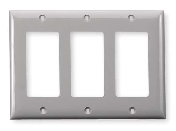 Hubbell Wiring Device-Kellems Rocker Wall Plates and Box Cover, Number of Gangs: 3 Nylon, Smooth Finish, Gray NP263GY