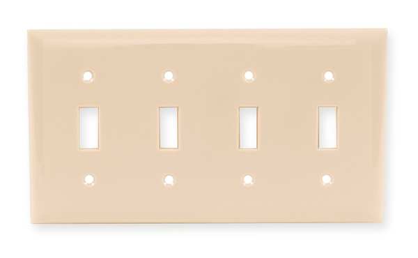 Hubbell Wiring Device-Kellems Toggle Switch Wall Plates, Number of Gangs: 4 Nylon, Smooth Finish, Ivory NP4I