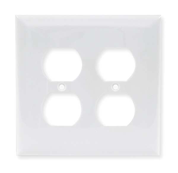 Hubbell Wiring Device-Kellems Duplex Wall Plates, Number of Gangs: 2 Nylon, Smooth Finish, White NPJ82W