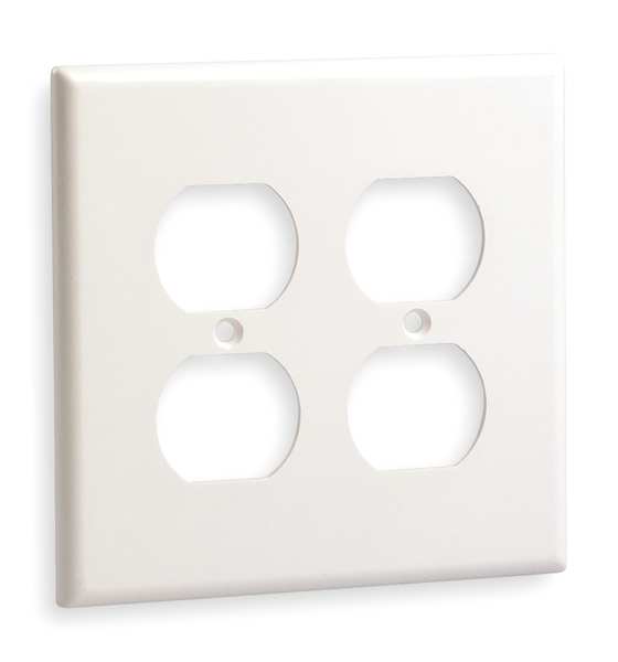 Hubbell Wiring Device-Kellems Duplex Receptacle Wall Plates and Box Cover, Number of Gangs: 2 Nylon, Smooth Finish, White NP82W