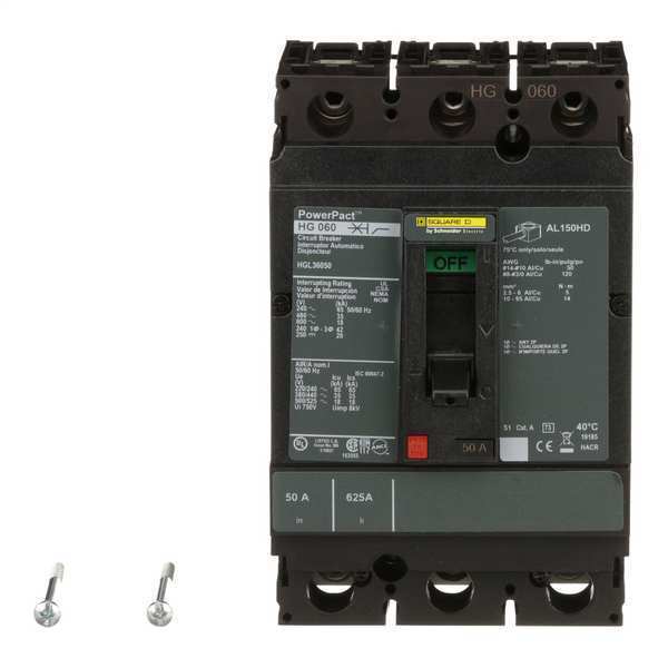 Square D Molded Case Circuit Breaker, HGL Series 50A, 3 Pole, 600V AC HGL36050