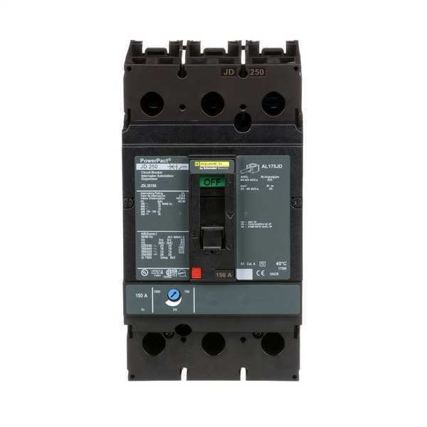Square D Molded Case Circuit Breaker, JDL Series 150A, 3 Pole, 600V AC JDL36150