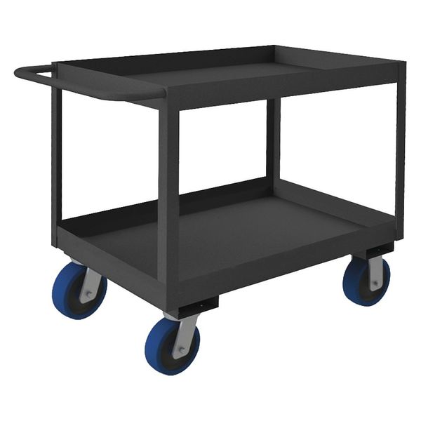 Zoro Select Utility Cart with Deep Lipped Metal Shelves, Steel, Flat, 2 Shelves, 3,600 lb RSC3-2436-2-3.6K-6PU-95