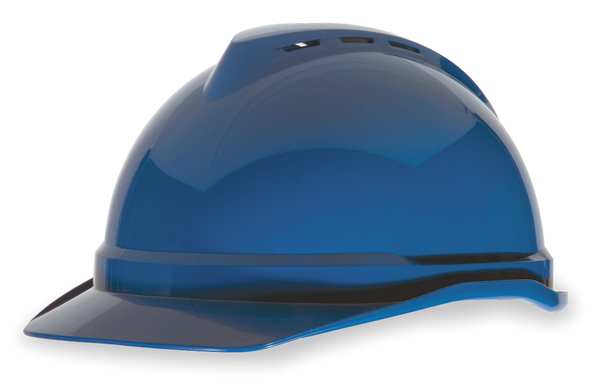 Msa Safety Front Brim Hard Hat, Type 1, Class C, Ratchet (4-Point), Blue 10034019