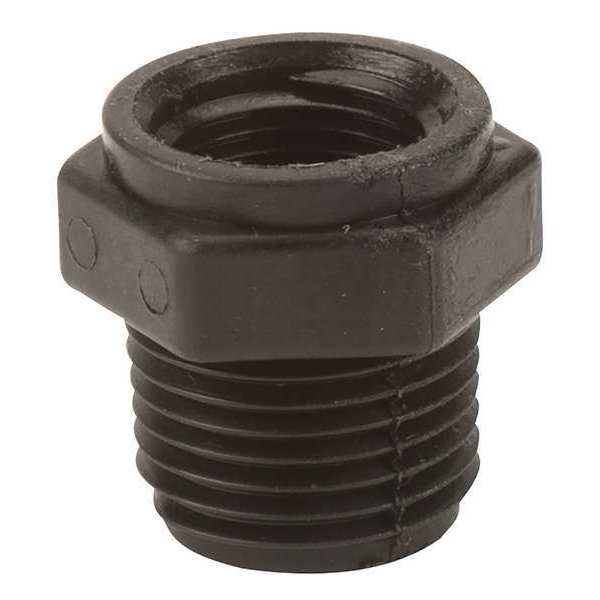 Zoro Select Reducing Bushing, Polypropylene, 1/2" x 3/8", Schedule 80, 300 psi Max Pressure RB050-038