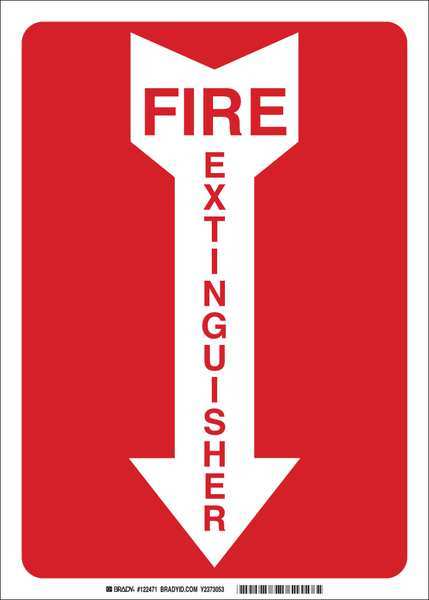Brady Fire Extinguisher Sign, 10X7", R/WHT, Width: 7" 25718