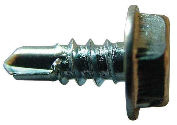 Zoro Select Self-Drilling Screw, #10 x 5/8 in, Zinc Plated Steel Hex Head External Hex Drive, 100 PK U31810.019.0062