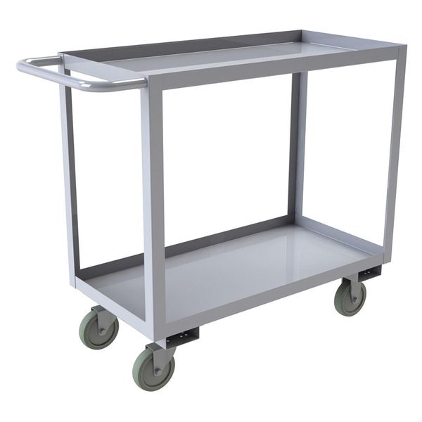 Zoro Select Corrosion-Resistant Utility Cart with Lipped Metal Shelves, Stainless Steel, Flat, 2 Shelves SRSC1624362ALU5PUS