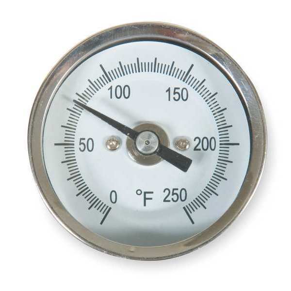 Zoro Select Bimetal Thermom, 2 In Dial, 0 to 250F 1NFX3