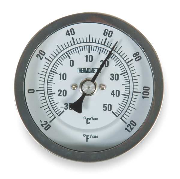 Zoro Select Bimetal Thermom, 3 In Dial, -20 to 120F 1NFX8