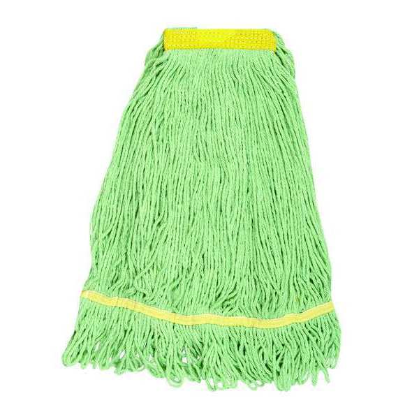 Tough Guy 1-1/4 in String Wet Mop, 16 oz Dry Wt, Slide On Connection, Looped-End, Green, PET 1NNW8