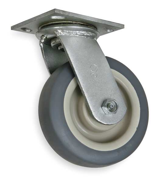 Zoro Select Swivel Plate Caster, Therm Rubber, 6 in, 450 lb, Gry 1NVD6