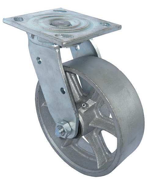 Zoro Select Swivel Plate Castr, Cast Irn, 8 in, 1250 lb 1NWL8