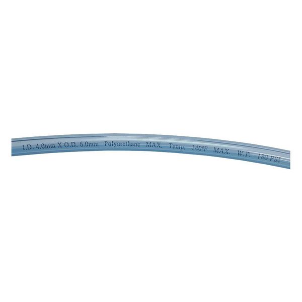 Zoro Select Tubing, 4mm ID x 6mm OD, 250 Ft, Clear Blue 1PBU3