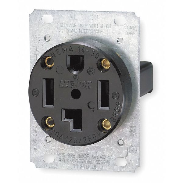 Leviton Receptacle, 30 A Amps, 125/250VAC, Flush Mount, Single Outlet, 14-30R, Black 278-S00