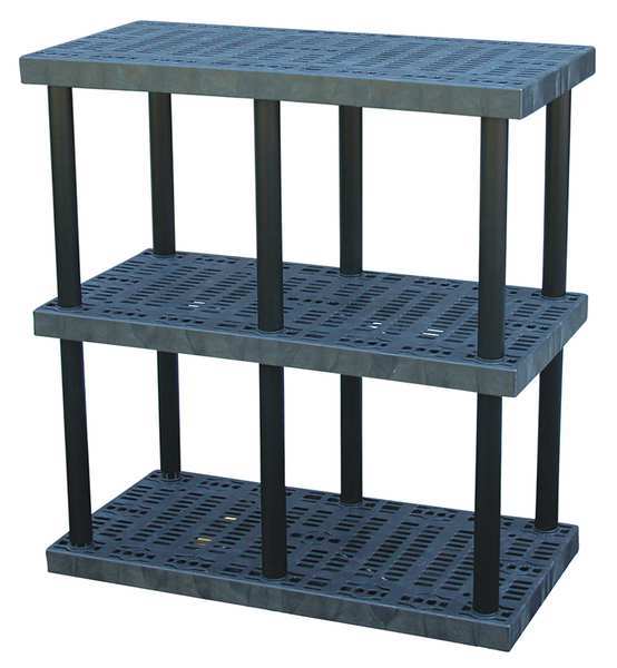 Structural Plastics Freestanding Plastic Shelving Unit, Open Style, 24 in D, 48 in W, 51 in H, 3 Shelves, Black S4824x3