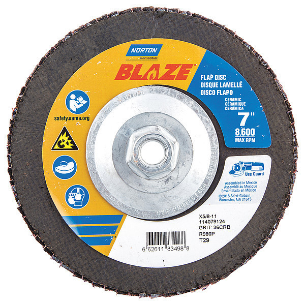 Norton Abrasives Arbor Mount Flap Disc, 7in, 36, ExtraCoarse 66261183498