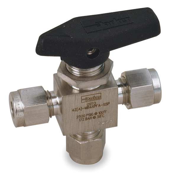 Parker 3/8" Compr Stainless Steel Ball Valve 3-Way 6A-MB6XPFA-SSP