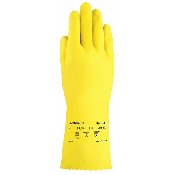 Ansell 12" Chemical Resistant Gloves, Natural Rubber Latex, 9, 1 PR 87-198