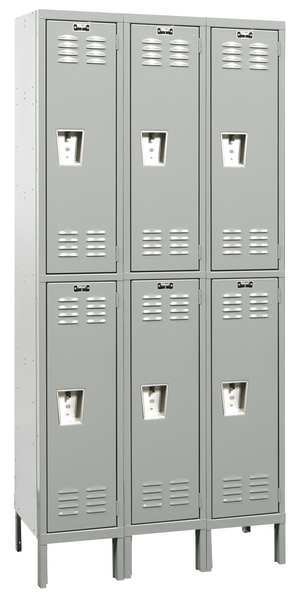Hallowell Antimicrobial Wardrobe Locker, 45 in W, 18 in D, 78 in H, (2) Tier, (3) Wide, Light Gray UMS3588-2A-PL-AM
