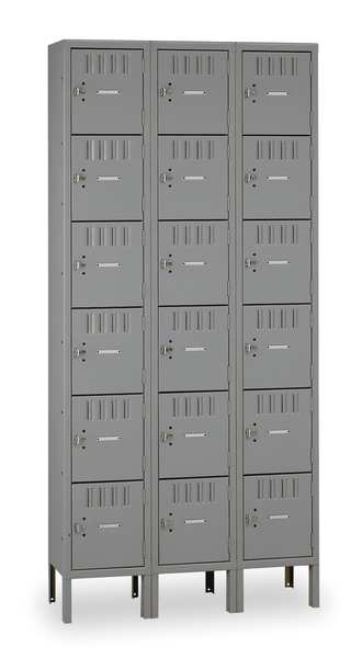 Tennsco Box Locker, 36 in W, 15 in D, 78 in H, (3) Wide, (18) Openings, Gray BS6-121512-3MG