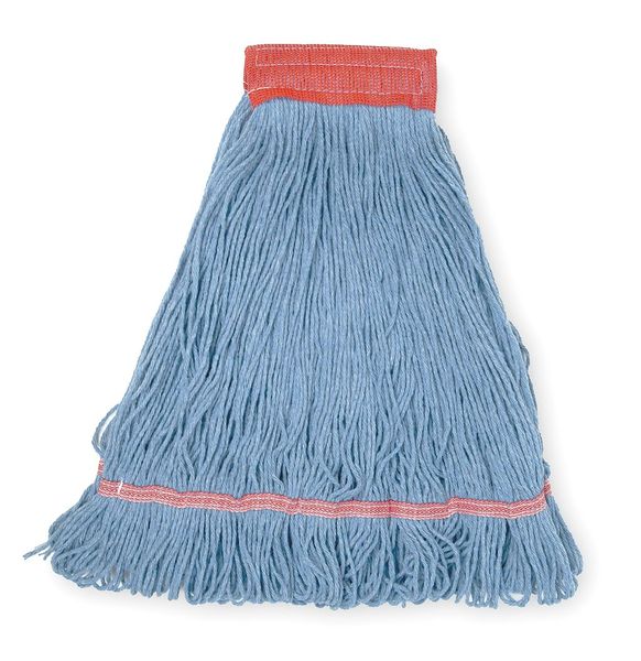Tough Guy 5 in String Wet Mop, 22 oz Dry Wt, Clamp/Quick Change/Side-Gate Connection, Looped-End, Blue, Cotton 1TYL8
