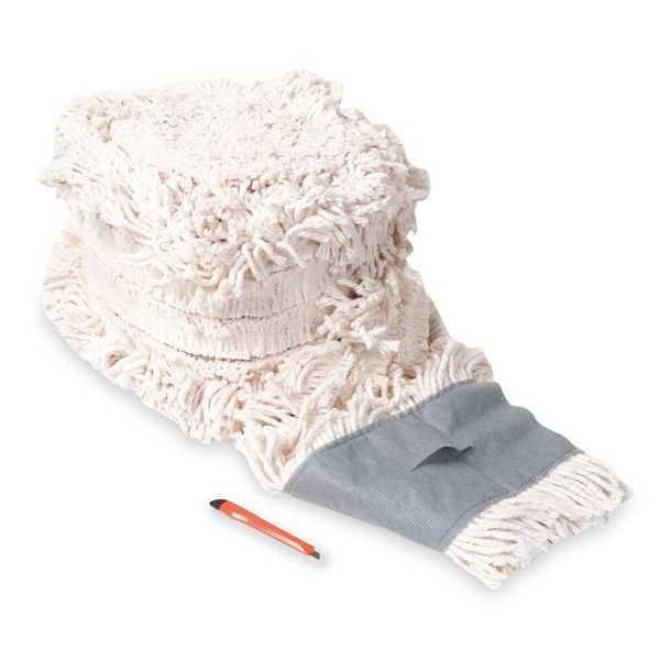 Tough Guy 480 in String Dust Mop, 166 oz Dry Wt, Tabs/Pockets Connection, Cut-End, White, Cotton 1TZF6