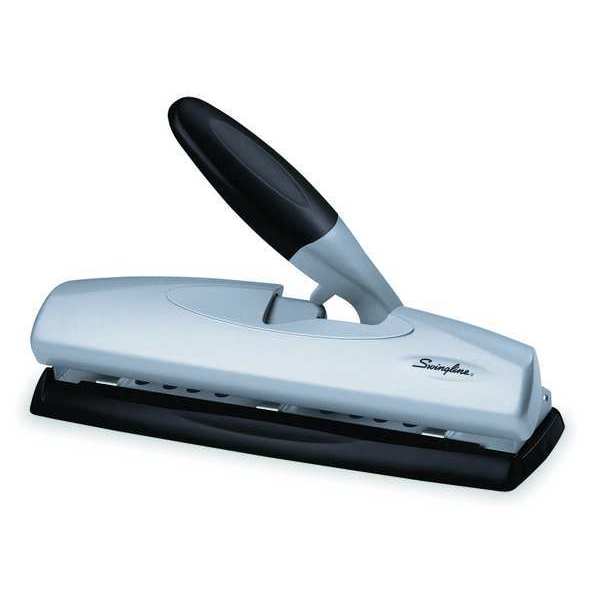Swingline - Paper Punches; Type: 20 Sheet Three-Hole Punch; Hole Diameter:  0.2813 in; Features: Chip Tray Has a Flip Open Feature for Easy Disposal of  Paper Chips; Handle Locks Into a Closed