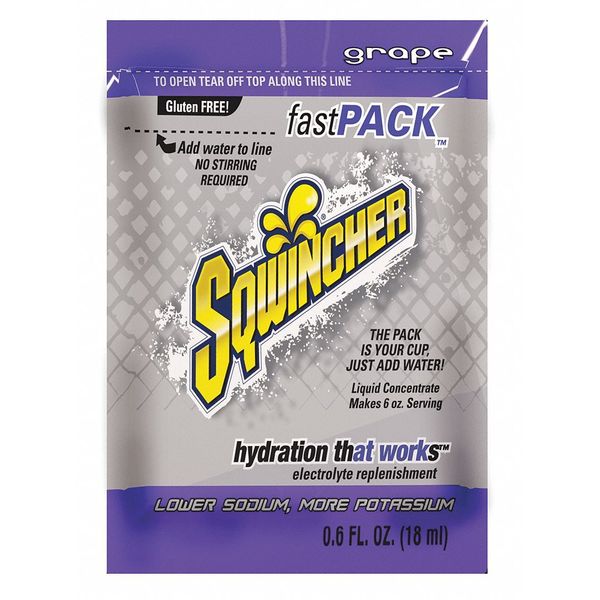 Sqwincher Sports Drink Mix, 0.6 oz., Liquid Concentrate, Regular, Grape, 50 PK 159015302