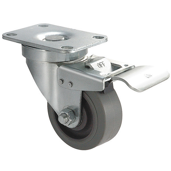 Zoro Select Swivel Plate Caster, Rubber, 4 in, 250 lb, C 1UHY8