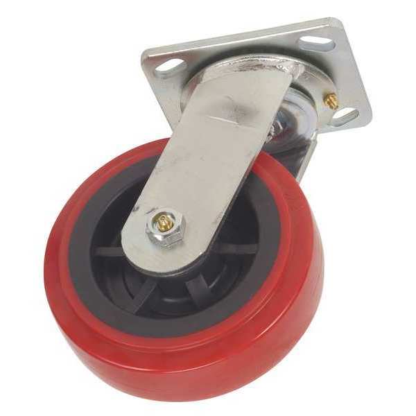 Zoro Select Swivl Plate Caster, Poly, 5 in., 750 lb, Red 1ULK1