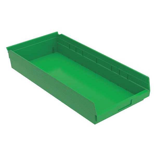 Akro-Mils 20 lb Shelf Storage Bin, Plastic, 11 1/8 in W, 4 in H, 23 5/8 in L, Green 30174GREEN