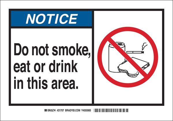 Brady No Smoking Sign, 7" H, 10" W, Polyester, Rectangle, English, 83658 83658