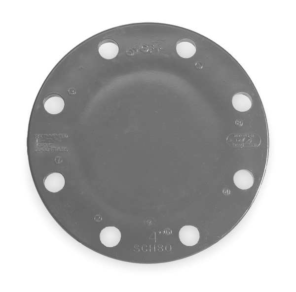 Zoro Select CPVC Blind Flange, Schedule 80, 4" Pipe Size, Flanged 9853-040