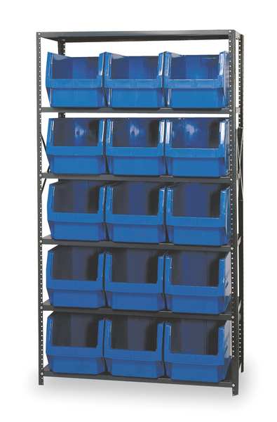 Quantum Storage Systems Steel Bin Shelving, 42 in W x 75 in H x 18 in D, 6 Shelves, Gray/Blue MSU-533BL