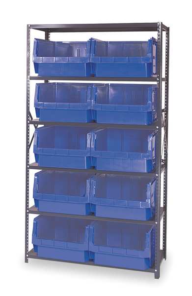 Quantum Storage Systems Steel Bin Shelving, 42 in W x 75 in H x 18 in D, 6 Shelves, Gray/Blue MSU-543BL
