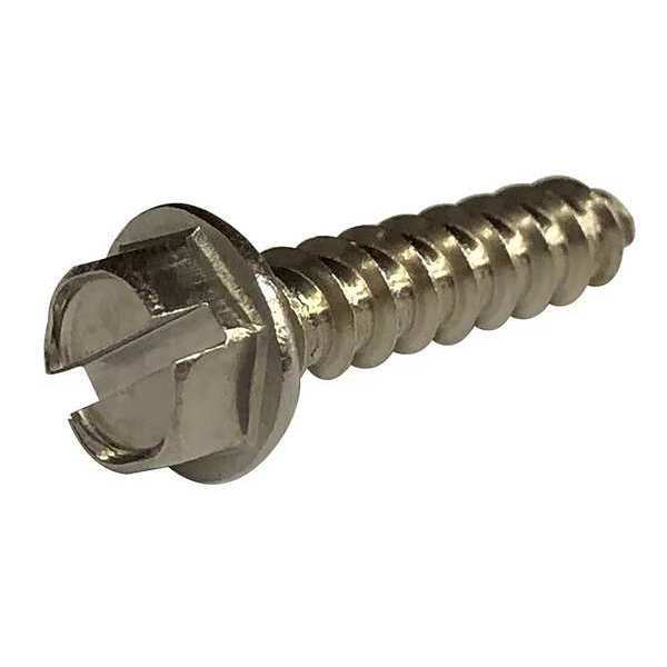 Zoro Select Sheet Metal Screw, #10 x 1-1/2 in, Plain 18-8 Stainless Steel Hex Head Slotted Drive, 100 PK 1WE65