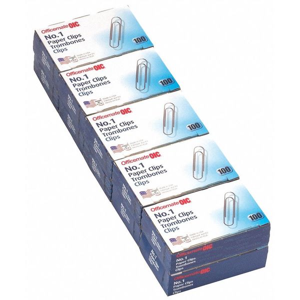 Officemate Paper Clips, No. 1, Silver, Steel, 1000PK 99911