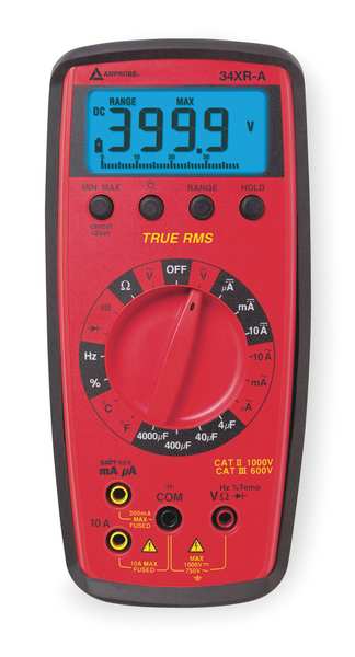 Amprobe Digital Multimeter, 750 Max. AC Volts, 1,000 Max. DC Volts, 10 Max. AC Amps, 10 Max. DC Amps 34XR-A