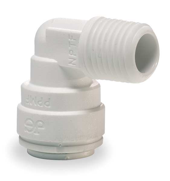 John Guest Push-to-Connect, Threaded Fixed Elbow, 3/8 in Tube Size, Acetal, White, 10 PK CI481222W-PK10