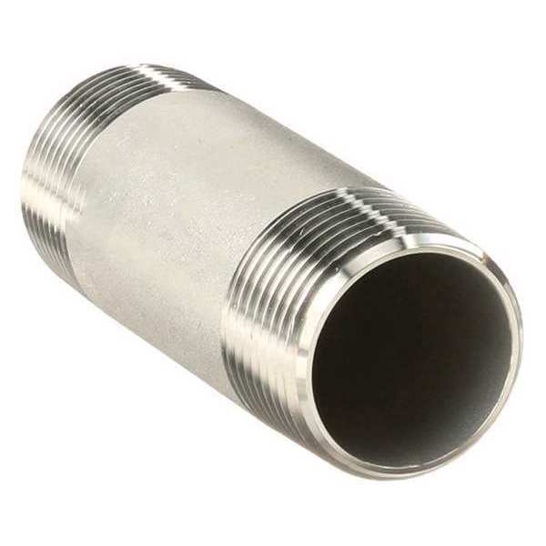 Zoro Select 3/4" MNPT x 8" TBE Stainless Steel Pipe Nipple Sch 40, Thread Type: NPT T6BNE13